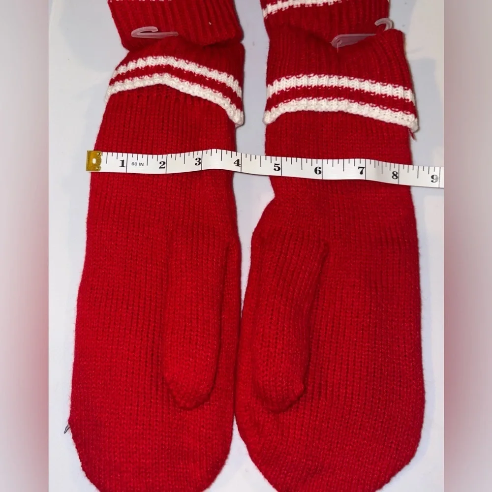 Varsity Red Mittens with White Stripes